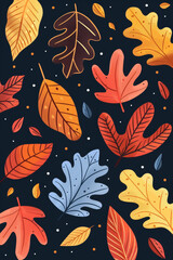 Autumn Leaves Flat Design Illustration with Simple Shapes