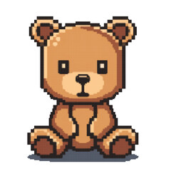 Funny pixel cartoon bear character. Pixel art design isolated on white background, 80s-90s, digital vintage game style. Design for textile print, cover template, embroidery, sticker, card 