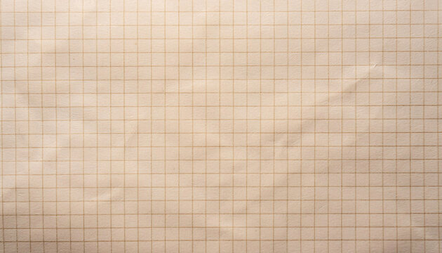 beige graph paper texture with brown grid lines, creases, worn. education, planning, and design.