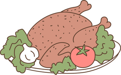 Fried Chicken Grill Garlic. Colorful kawaii hand drawn vector illustration of German cuisine
