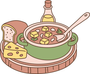 Beef Goulash Soup Pan. Colorful kawaii hand drawn vector illustration of German cuisine