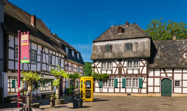 Unkel, Rheinland-Pfalz, Germany: Half-Timbered Houses in the Historic Center of the famous Tourist Destination Town, with Blue Sky