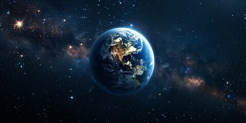 Whole earth planet in the cosmos night starry sky