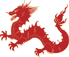 Gold Traditional Chinese Dragon Lunar New Year. Red traditional Asian holiday decoration vector
