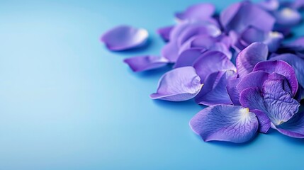 A cluster of purple flowers lies atop a blue surface One flower, positioned in the center, resides both within the image and amidst the petals of another flower in the frame - Powered by Adobe