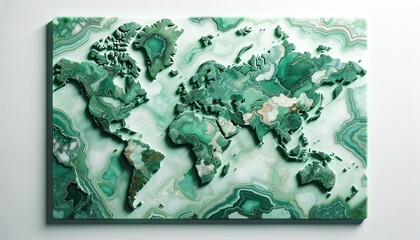 A world map in a full-frame 16_9 landscape ratio, crafted in jade marble style. The entire map is depicted using realistic jade marble textures 