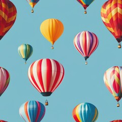 Seamless A colorful hot air balloon with a blue sky background