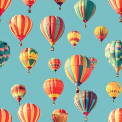 Naklejka premium Seamless A colorful pattern of hot air balloons fills the sky