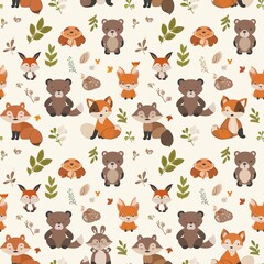 Fototapeta premium Seamless A pattern of animals including bears and foxes