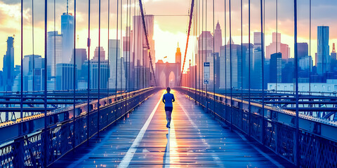 AI generate silhouette of people jogging in a beautiful morning city.