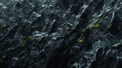  A tight shot of a rock formation, Yellow paint splatters decorate its surface and the foreground Above, a darkened sky with scant clouds; interspersed are a
