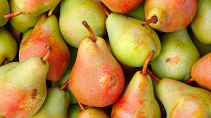  A stack of pears atop another stack, both filled with ripe fruits beside each other