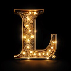 Luxury capital letter L with glowing bulbs. 3D rendering