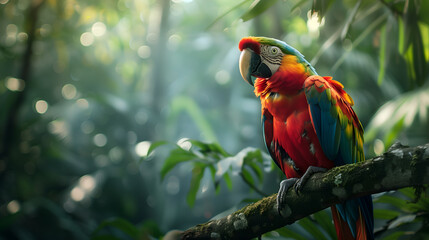 Obraz premium Macaw parrot bird on a branch of tree in the jungle