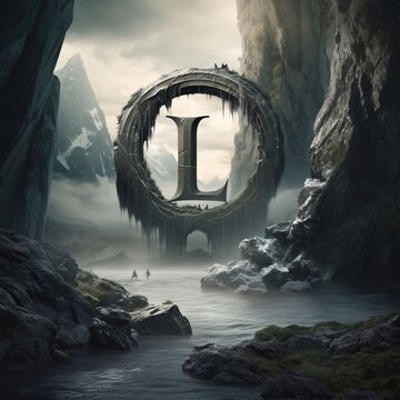 Fantasy landscape fantasy alien planet. Mountain landscape. 3d render illustration. letter L