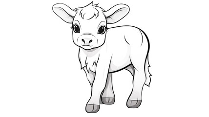 Fototapeta premium Cartoon of baby cow with simple lines for children to color book pages. Drawing for vectorization 