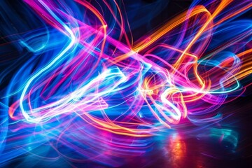 Fototapeta premium Brightly colored lights are swirling around a black surface