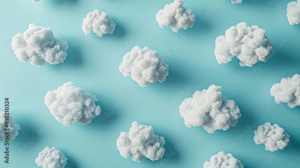 Poster minimalistic clouds on a blue background. perfect for simplicity, calm, and creative concepts