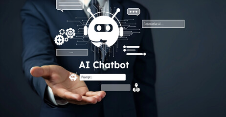 Human interact with AI artificial intelligence virtual assistant chatbot in concept of AI...