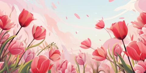 Pink banner with tulips