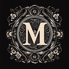 Vintage monogram in the style of Baroque. Vector illustration Letter M