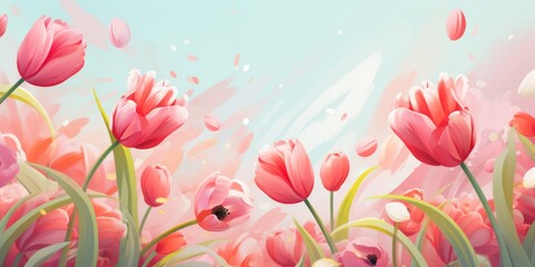 Tulips illustration. Postcard or banner, place for text or congratulations. Generative AI