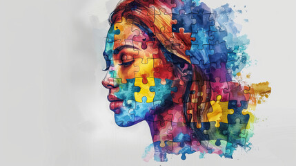a woman with autism art , autism awareness , Can be used for banners, backgrounds, badge, icon, medical posters, brochures, print and health care awareness campaign for autism