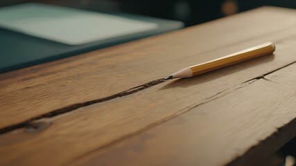 Wooden pencil on the wooden table with free blank space for text or media. Education and ideas concept.
