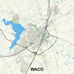 Waco, Texas, USA map poster art