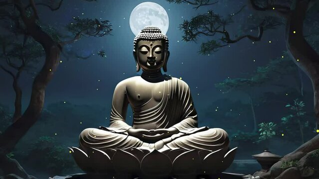 Buddha Statue Under the Night Sky