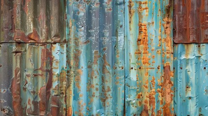 Rusty corrugated metal wall texture.