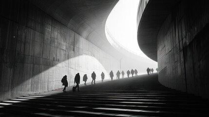 Silhouette of People in Underground Passage
