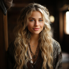 Ein Foto einer nordisch aussehenden, blondhaarigen Frau, die in die Kamera winkt und lächelt. Sie ist 26 Jahre alt.