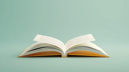 Open book casting soft shadow on a plain teal background, evoking calm and simplicity in a minimalist design