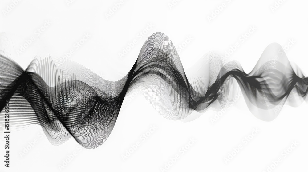Poster Abstract black wave pattern on a white background, creating a sense of motion and flow. Perfect for modern and minimalist design themes and technological concepts