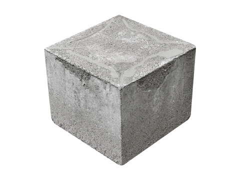 Concrete block cube is isolated on transparent background.