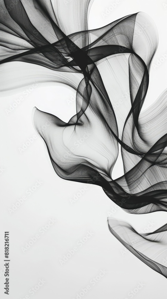 Poster delicate black abstract lines on white background forming fluid shapes and textures. ideal for moder