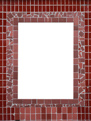 Mosaic square vertical frame laid with terracotta glazed ceramic beaten tiles with copyspace is empty and isolated on transparent background.	