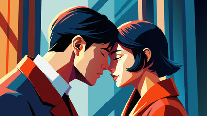 Colorful Vector Illustration of Couple Embracing in Love. Vector illustration of World Kissing Day