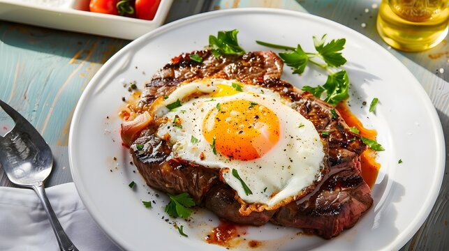 Bife a cavalo. steak topped with a fried egg