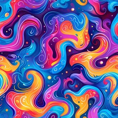Obraz premium Dynamic Neon Swirls, Vibrant Digital Art Seamless Pattern