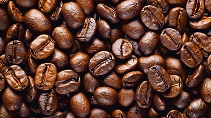 Fototapeta premium Coffee beans are piled up in a pile.