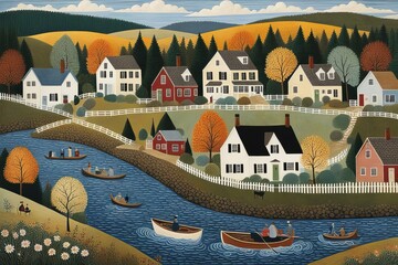 Fototapeta premium village in the mountains content created with generative AI software.