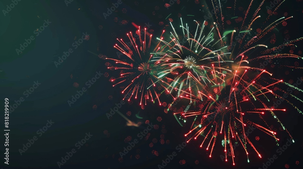 Poster vibrant fireworks display in night sky, perfect for celebrations and festive events. explosive color