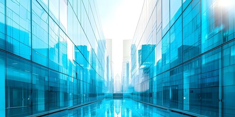 Low angle view of reflective skyscrapers in a modern city skyline. Concept Urban Landscapes,...