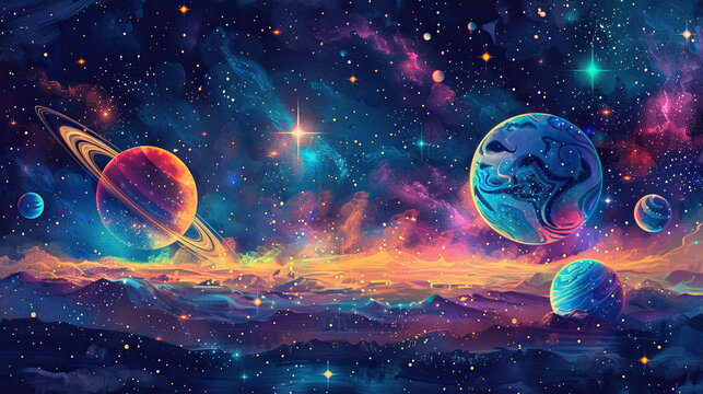 planets rocks clouds galaxy watercolor art Astronaut space exploration, gateway to another universe.space, cosmonaut and galaxy for poster, banner , future, science fiction, astronomy