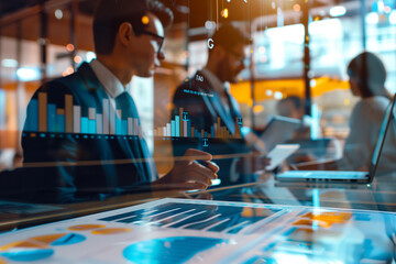 An accountant looks at a financial report, professional accounting company, digital marketing, optimization, guy calculating a sales margin