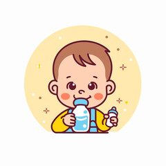 vector baby with bottle flat style .Generative AI