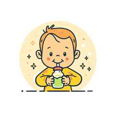 vector baby with bottle flat style .Generative AI