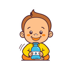 Fototapeta premium vector baby with bottle flat style .Generative AI